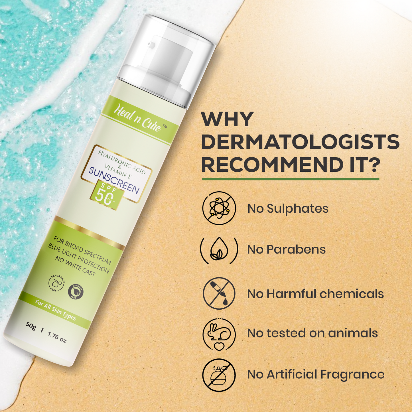 HNC Sunscreen SPF50 - Hyaluronic Acid & Vitamin E