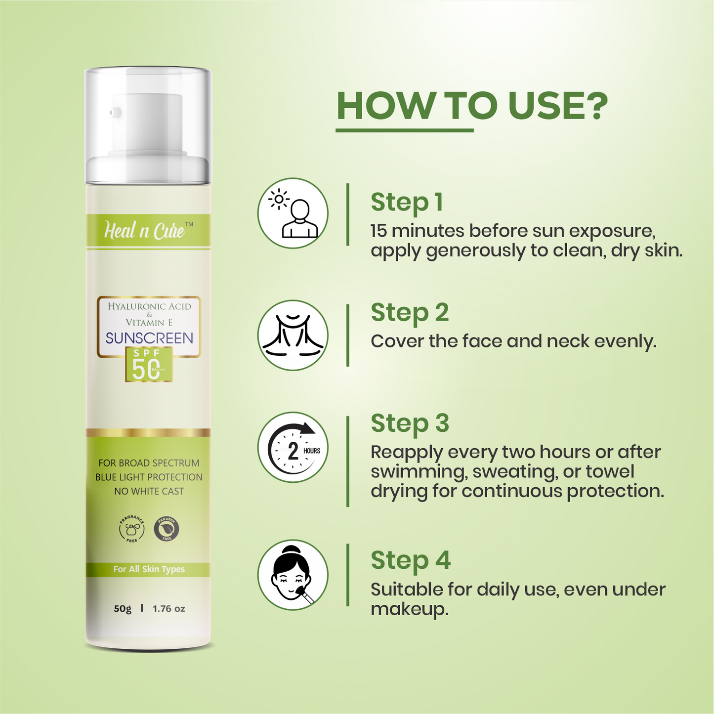 HNC Sunscreen SPF50 - Hyaluronic Acid & Vitamin E
