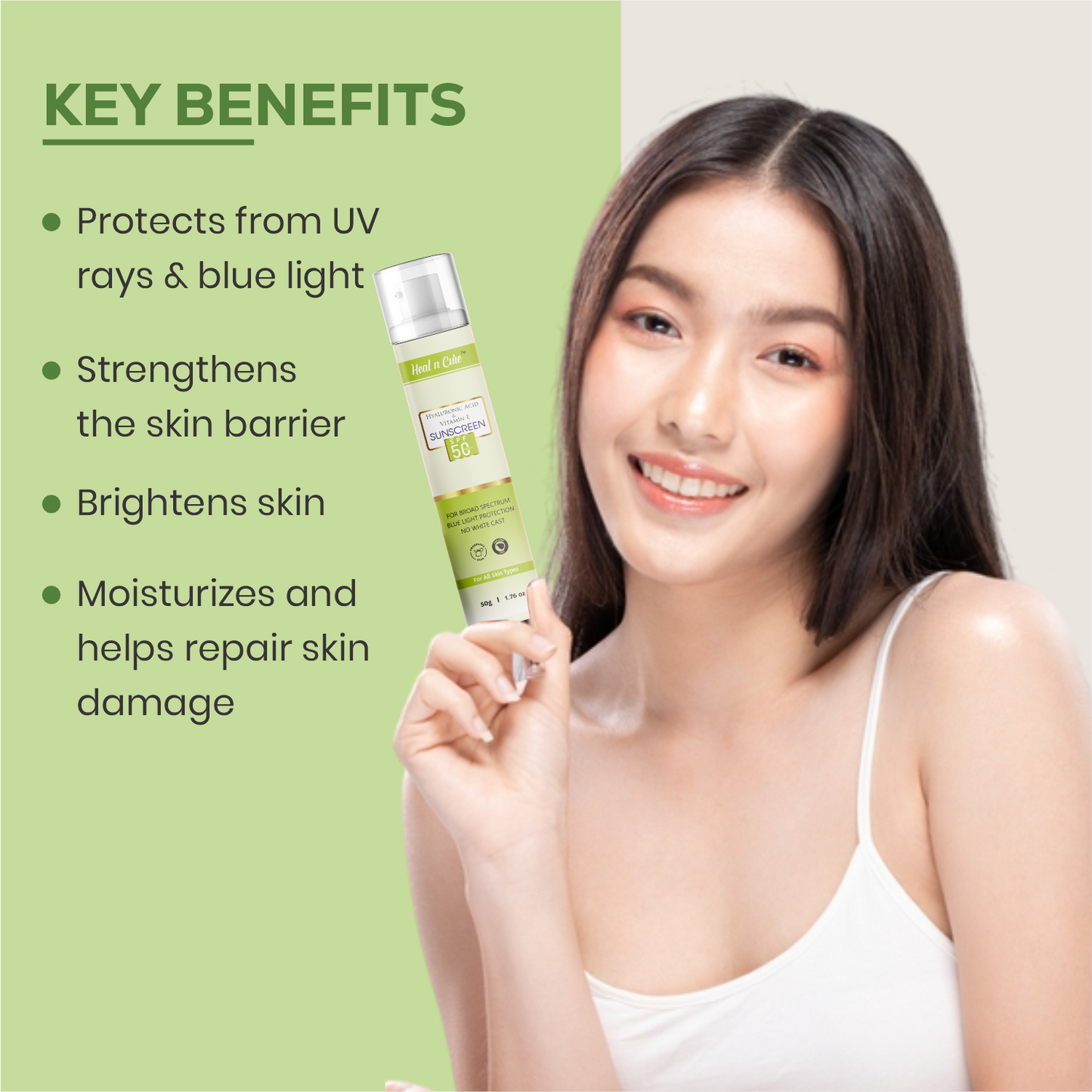 HNC Sunscreen SPF50 - Hyaluronic Acid & Vitamin E